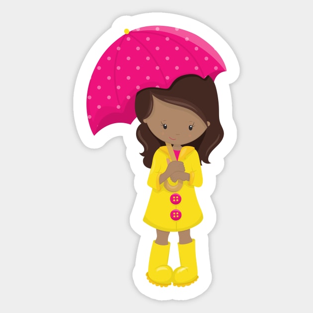 African American Girl, Girl In Raincoat, Umbrella Sticker by Jelena Dunčević